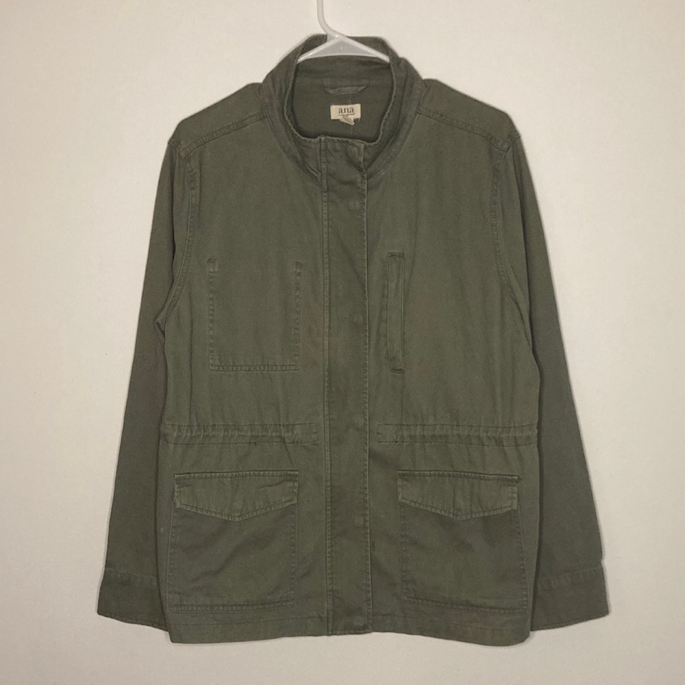 ana Olive Green Cinching Feminine Utility Jacket Size Large